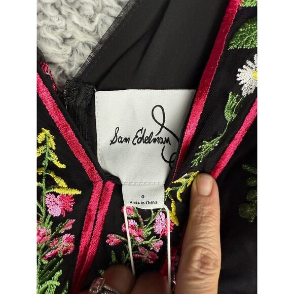 Sam Edelman Botanical Sheer Midi Dress Black with Floral Embroidery Size 0 $168 - Picture 5 of 16